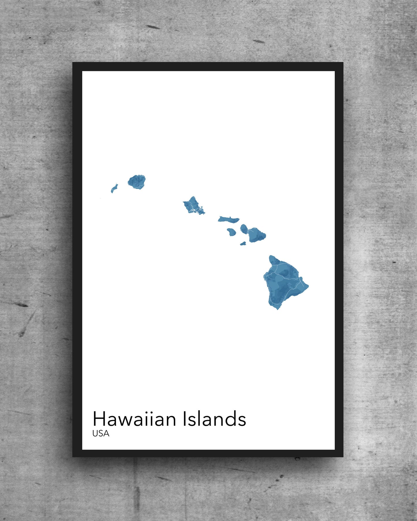 Hawaii modern minimalist map print poster. Quality colourful poster of Hawaiian Islands on quality art paper