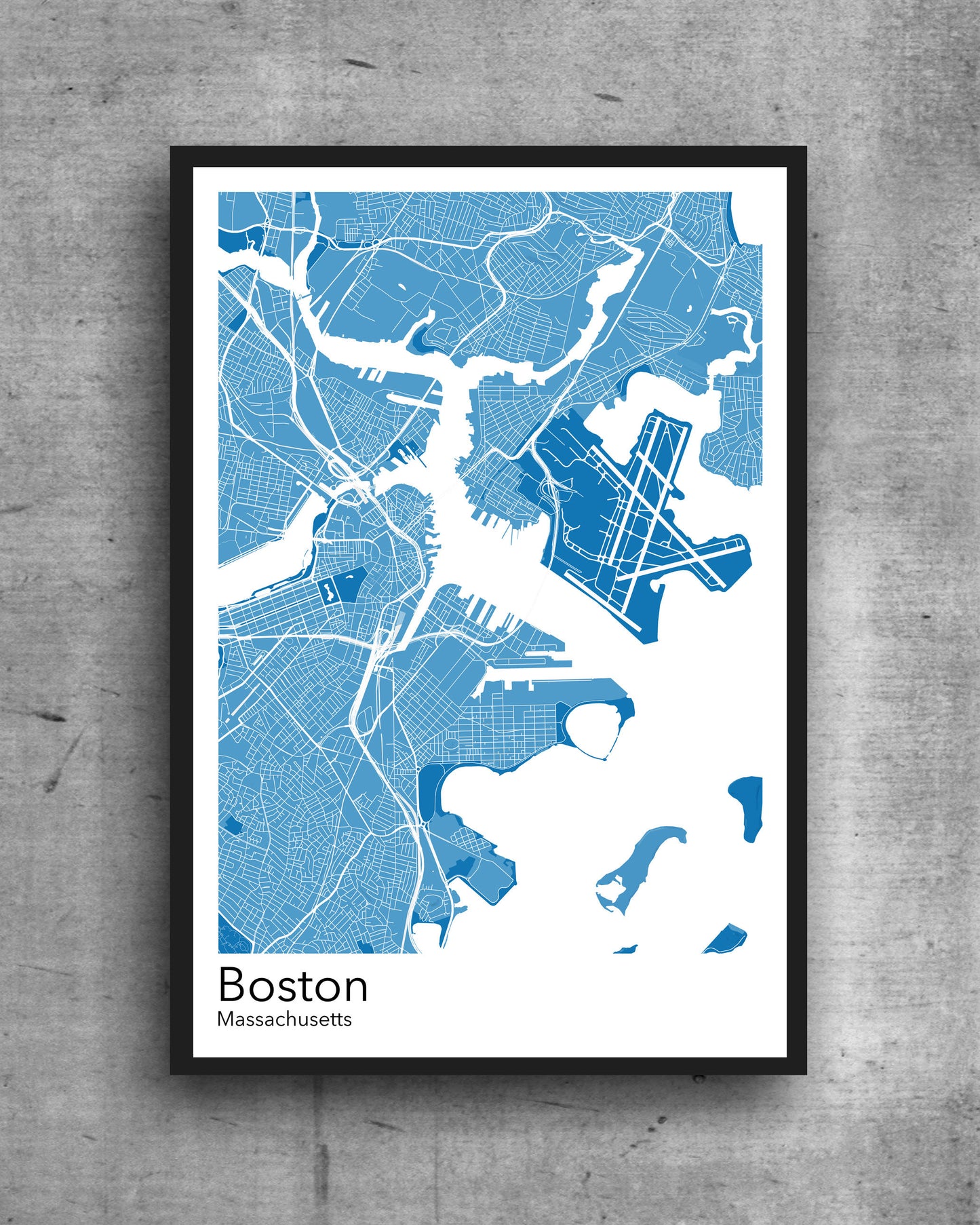 Boston modern minimalist map print poster. Quality colourful poster of Boston Massachusetts on quality art paper