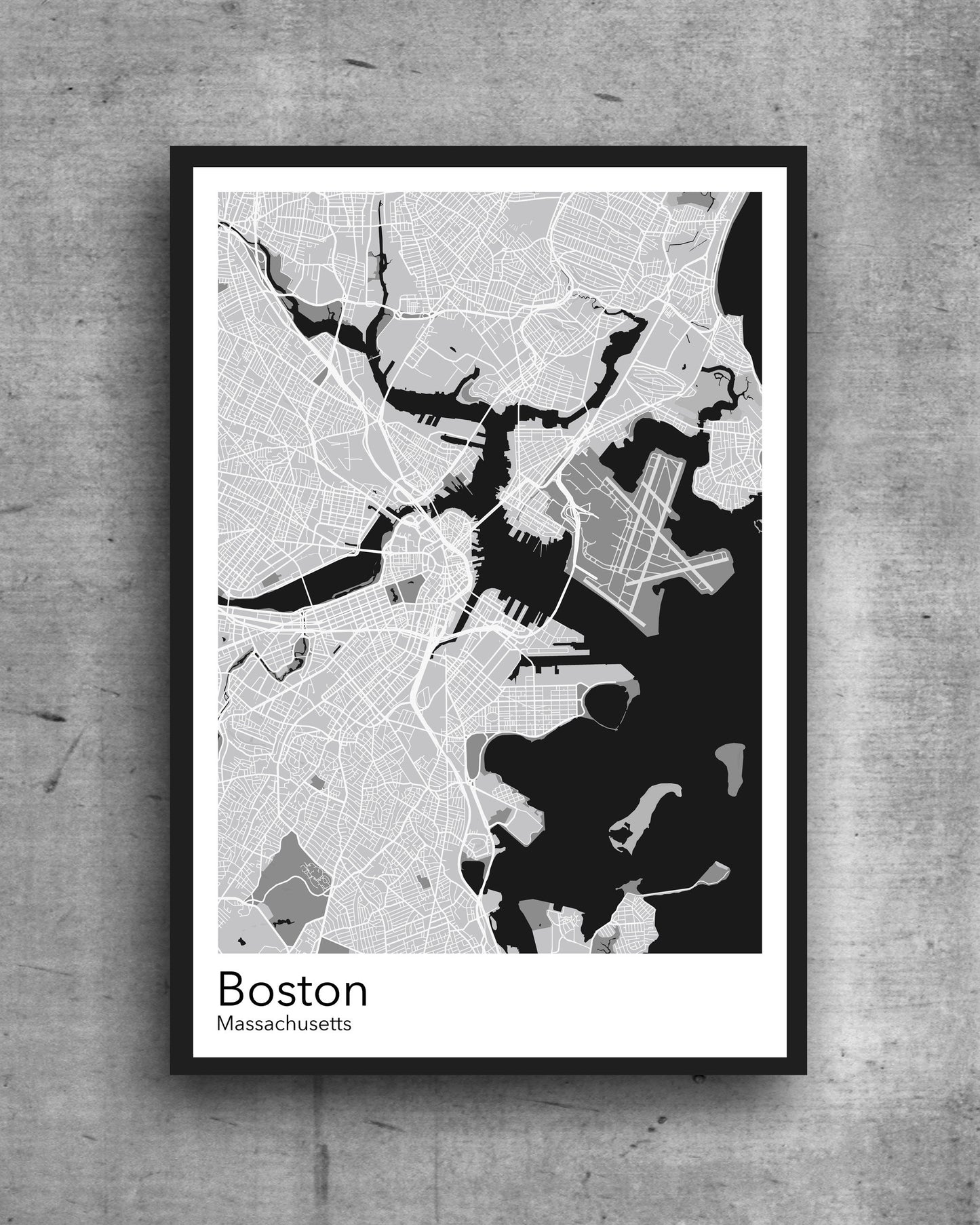 Boston modern minimalist map print poster. Quality colourful poster of Boston Massachusetts on quality art paper