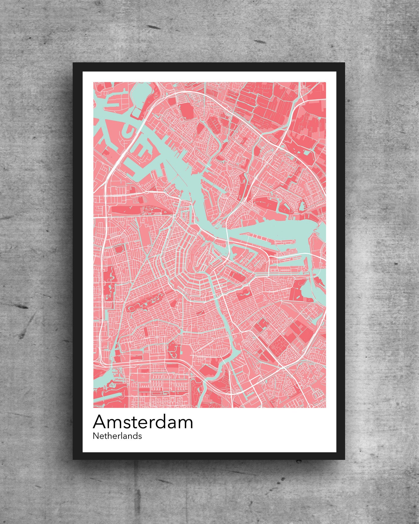 Amsterdam modern minimalist map print poster. Quality colourful poster of Amsterdam The Netherlands on quality art paper