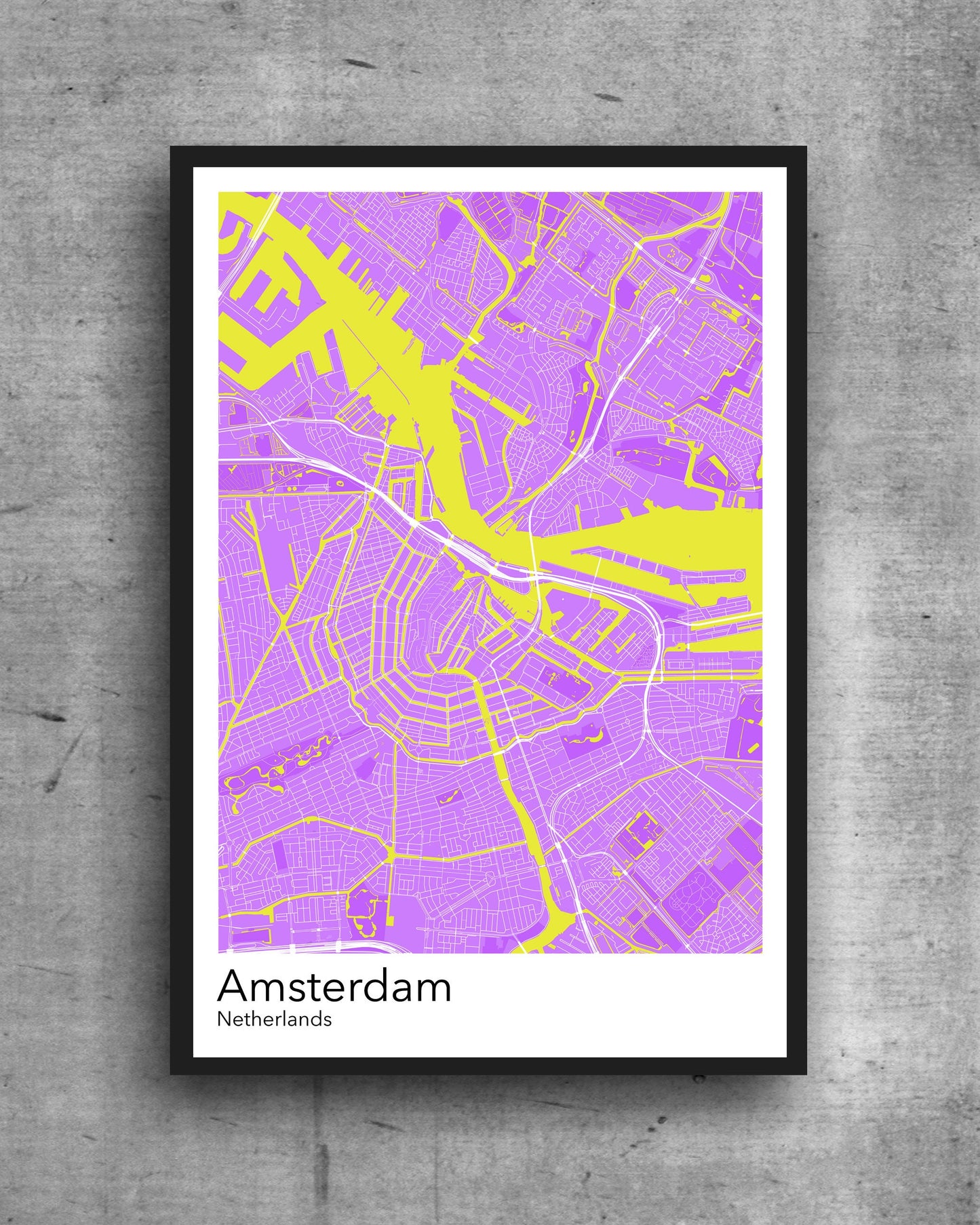 Amsterdam modern minimalist map print poster. Quality colourful poster of Amsterdam The Netherlands on quality art paper