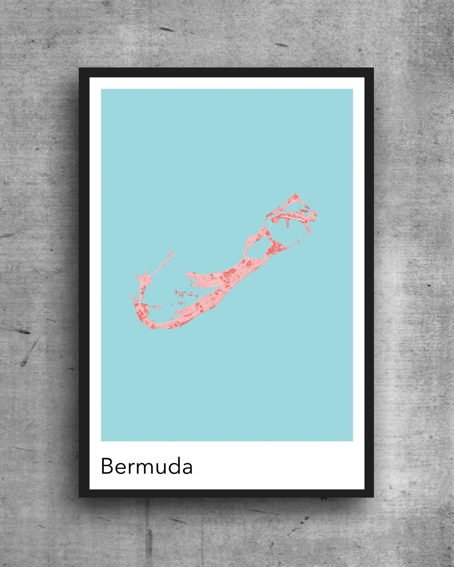 Bermuda modern minimalist map print poster. Quality colourful poster of Bermuda on quality art paper