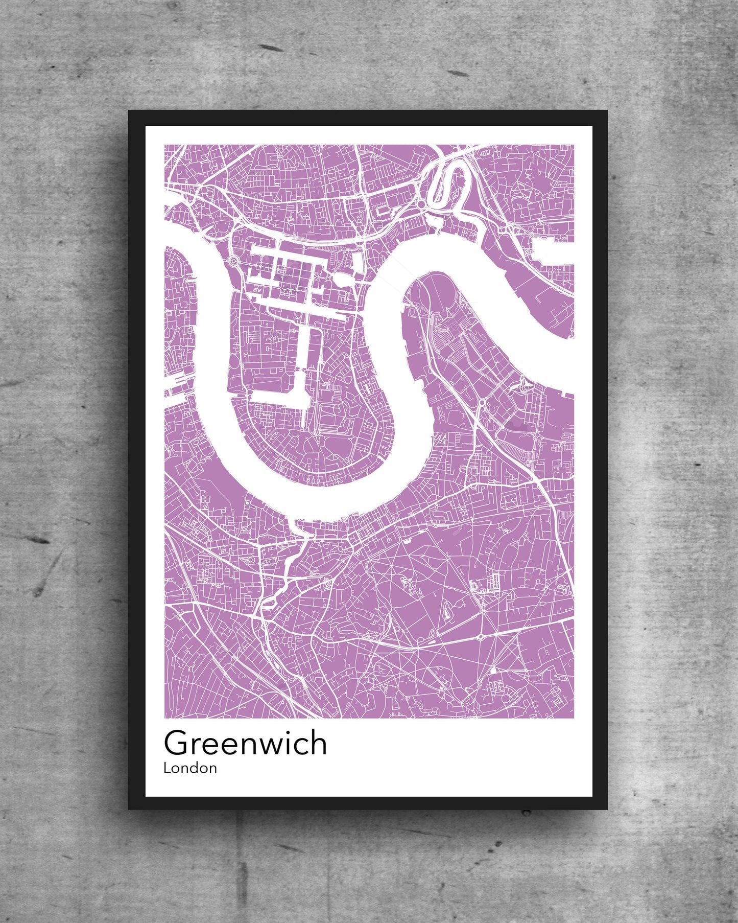 Greenwich modern minimalist map print poster. Quality colourful poster of Greenwich London on quality art paper