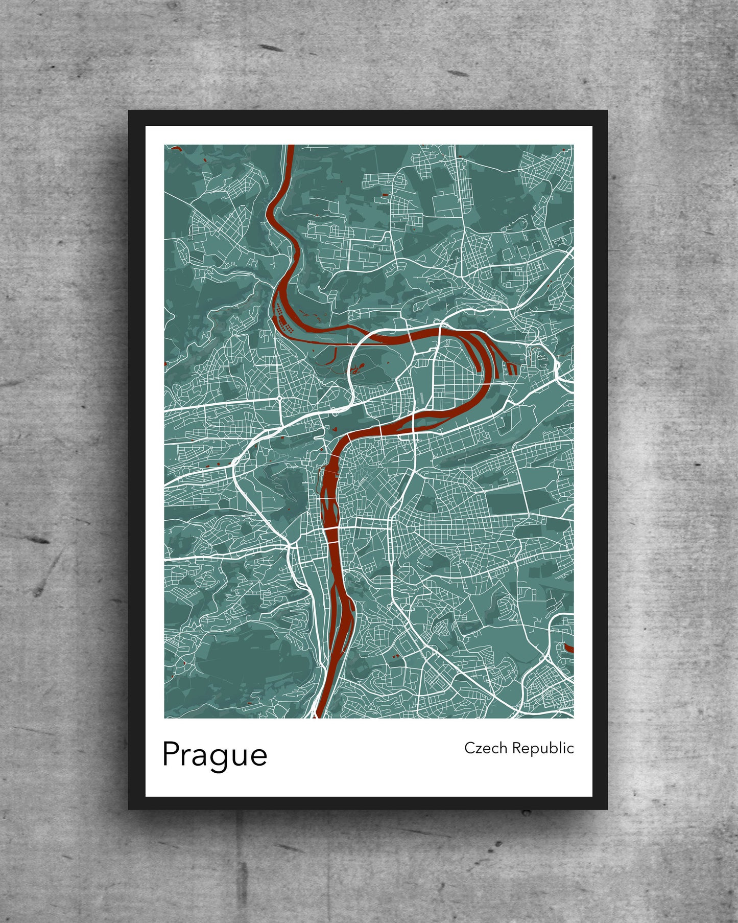Prague modern minimalist map print of Quality colourful poster of Prague Czech Republic on quality art paper