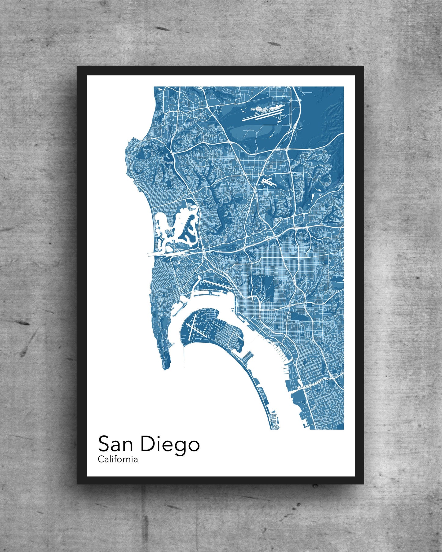San Diego modern minimalist map print poster. A colourful poster of San Diego California on quality art paper