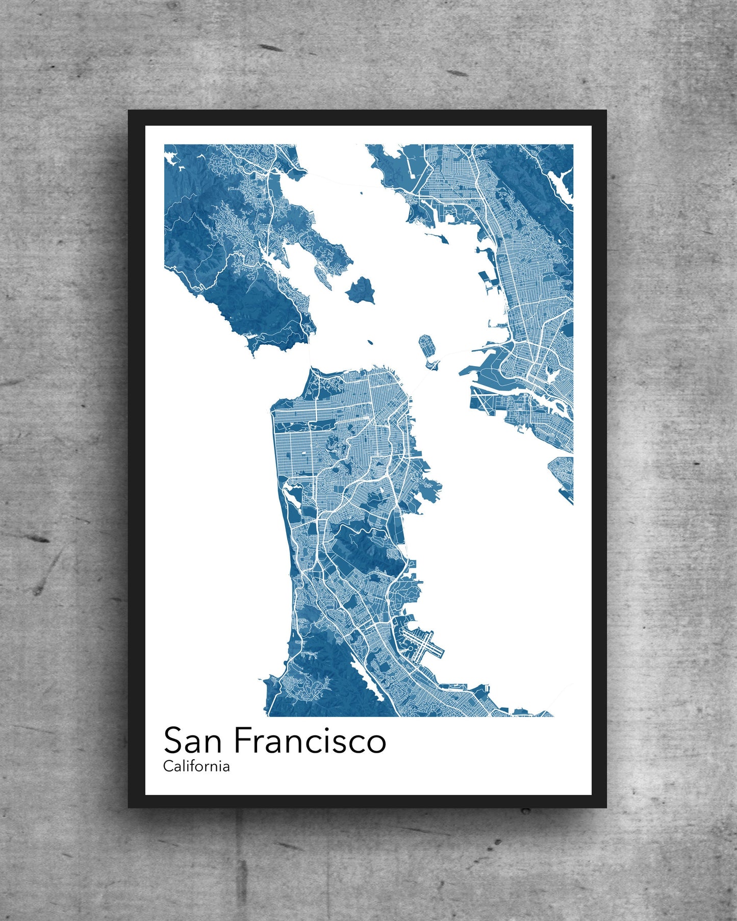 San Francisco modern minimalist map print poster. A colourful poster of San Francisco California on quality art paper