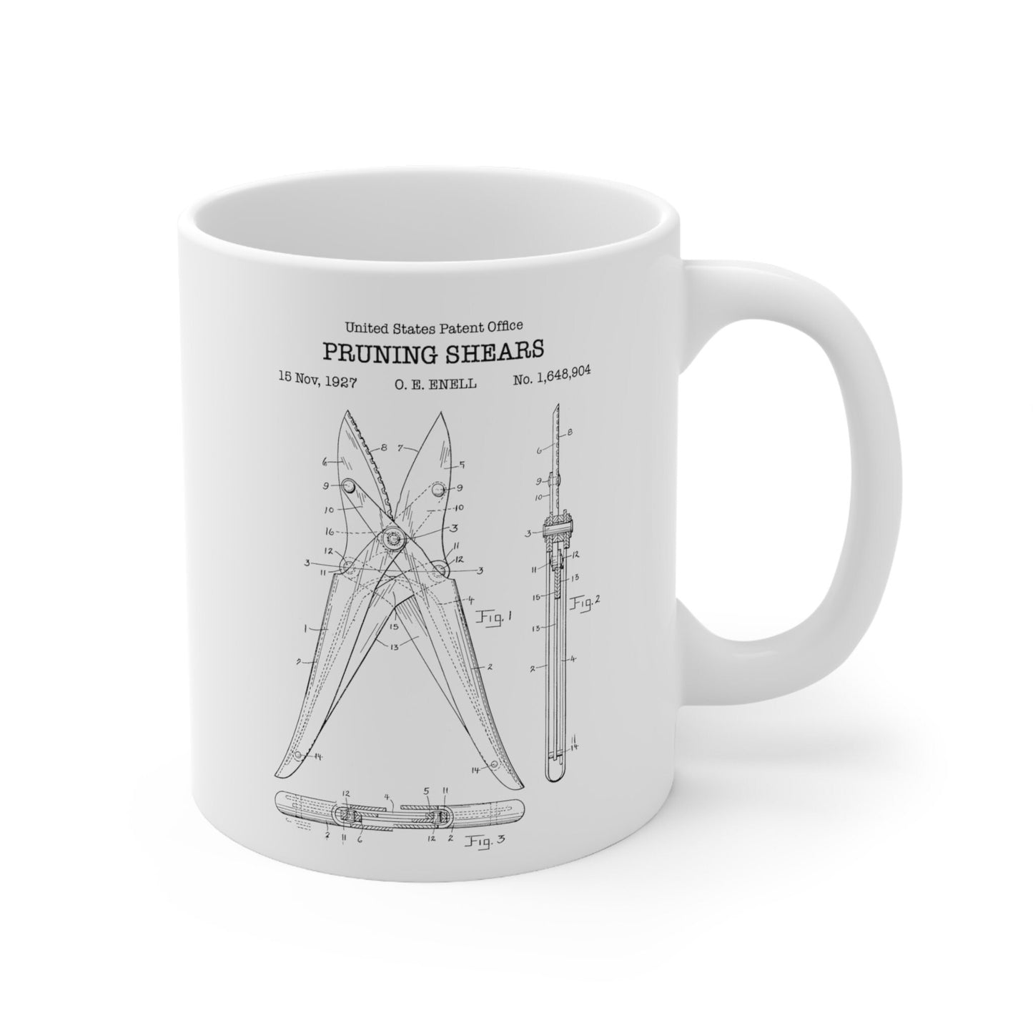 Pruning shears patent from 1927 from the US Patent Office. An 11oz mug perfect as gift for any gardener or garden enthusiast.