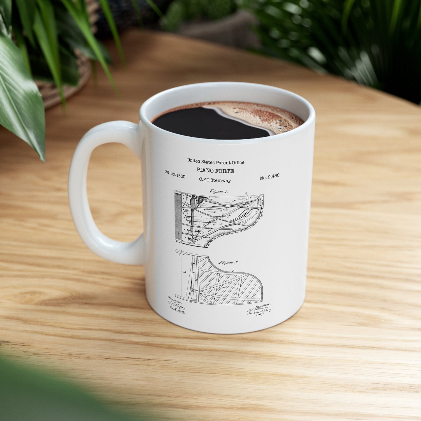 Steinway Grand Piano Patent Mug from US Patent Office. 11oz mug perfect as gift for any pianist, classical musician or music lover