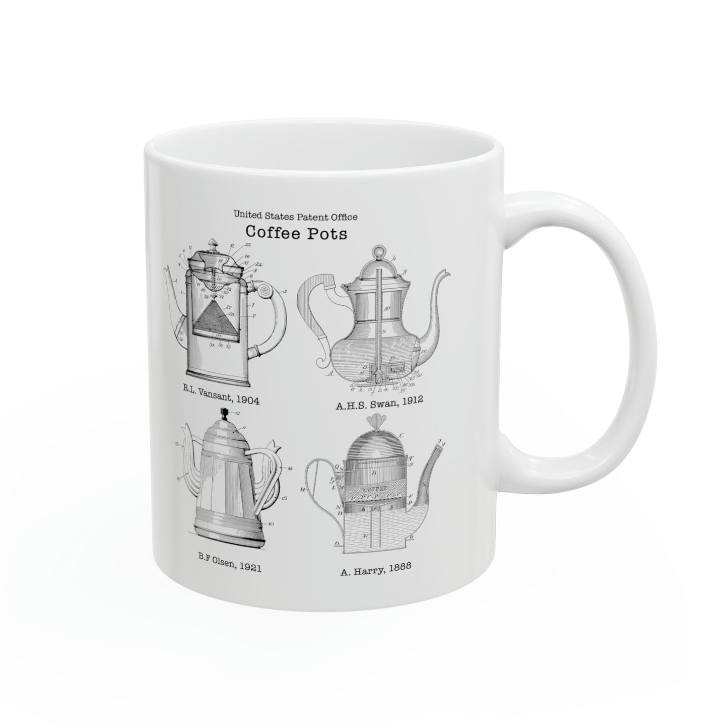 Selection of antique coffee pots patents from the US Patent Office. Perfect gift for any coffee addict caffeine lover coffee drinkers gift