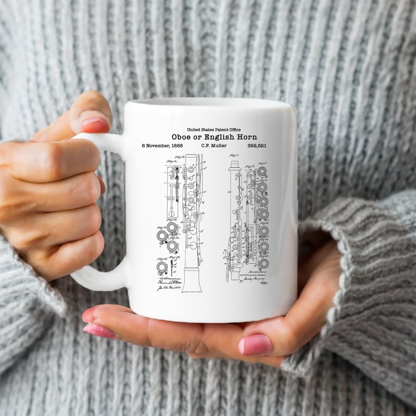 Oboe or English horn musical instrument patent design from the US Patent Office. Perfect gift for any oboist musician music lover player
