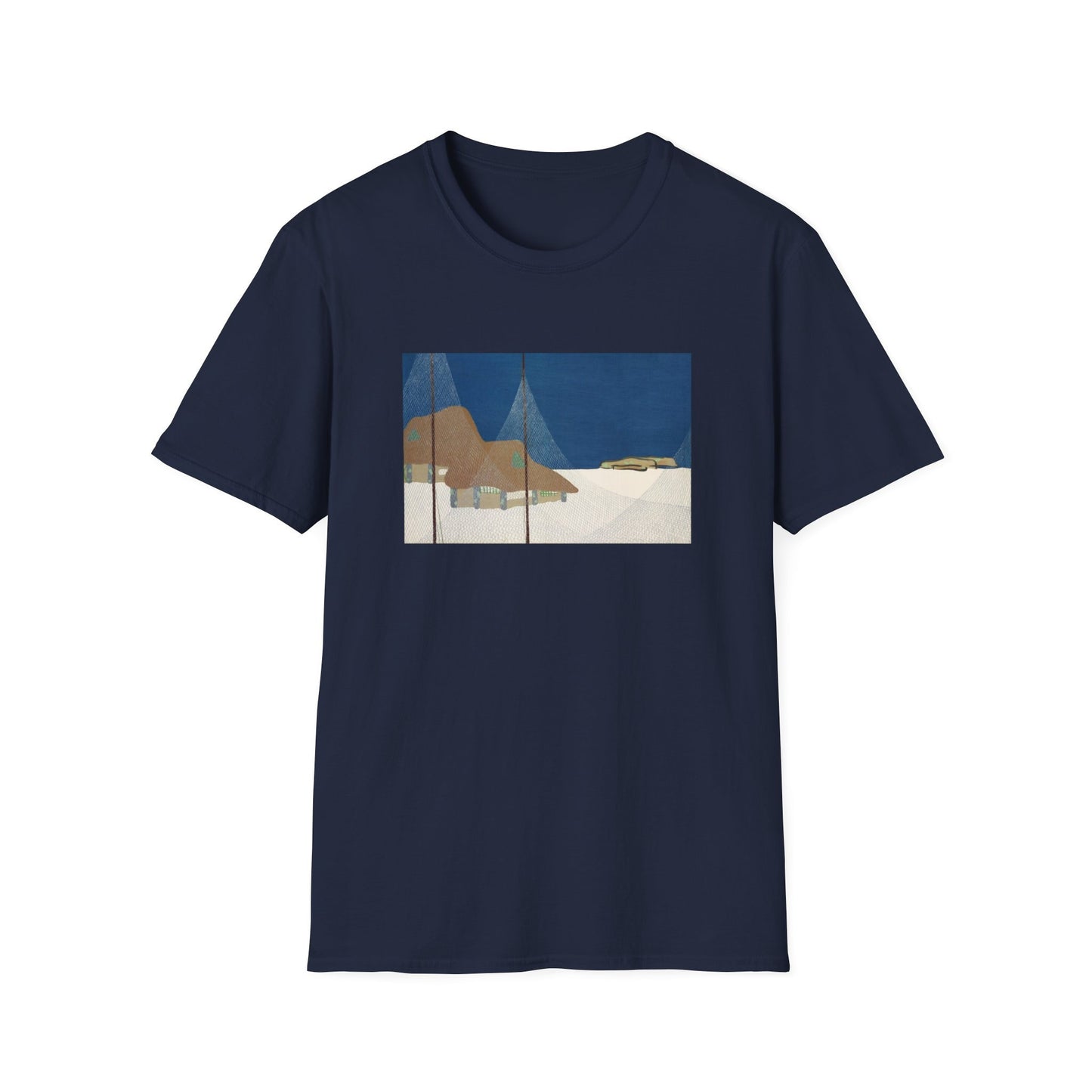 a t - shirt with a painting of a desert scene