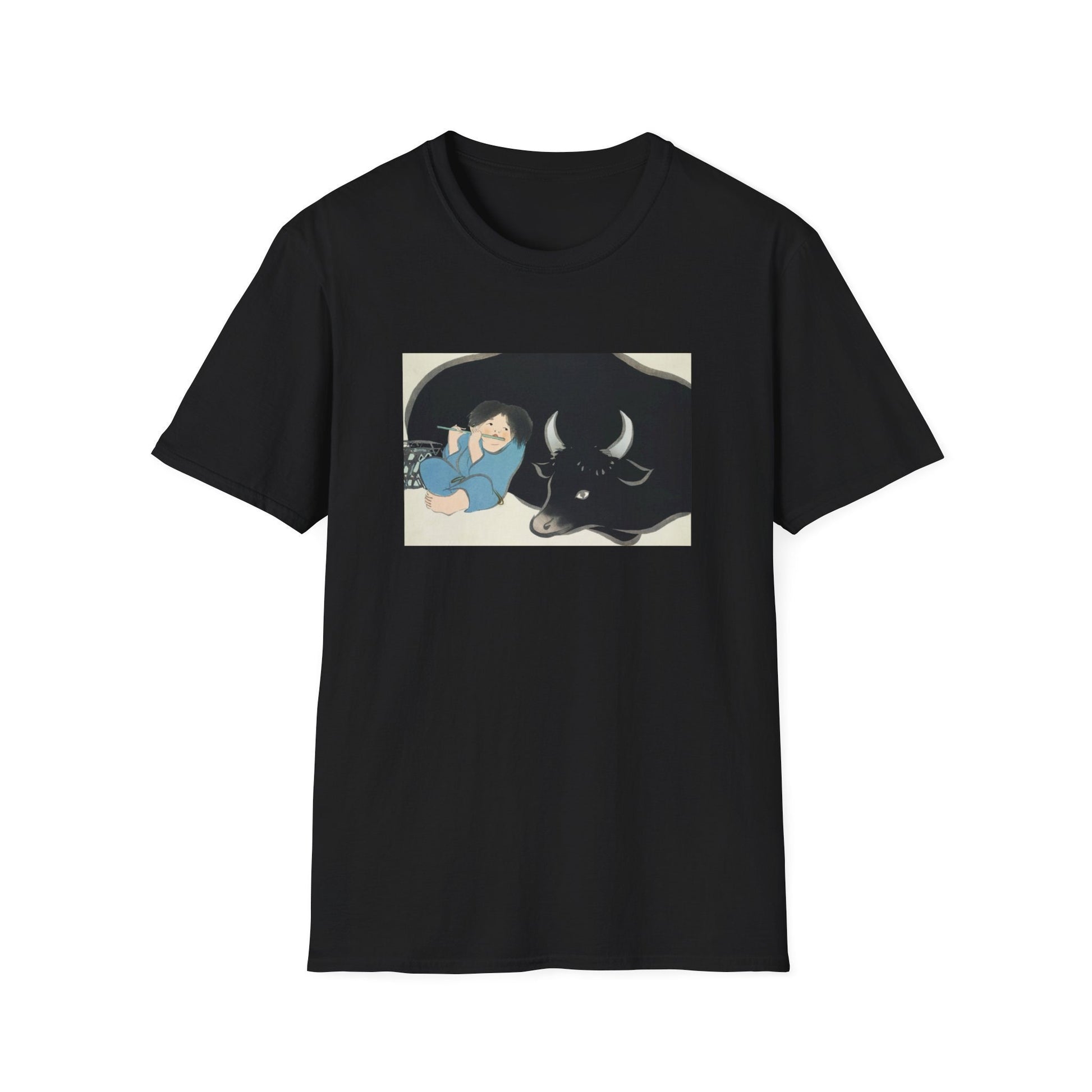 a black t - shirt with an image of a woman and a cat