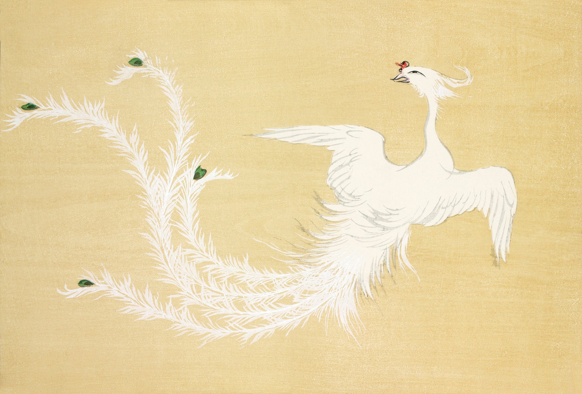 a painting of a white bird on a yellow background