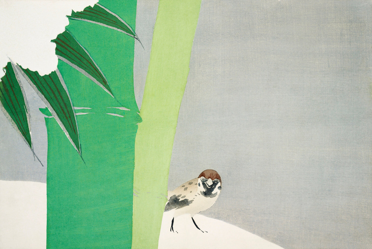 a painting of a bird sitting next to a palm tree