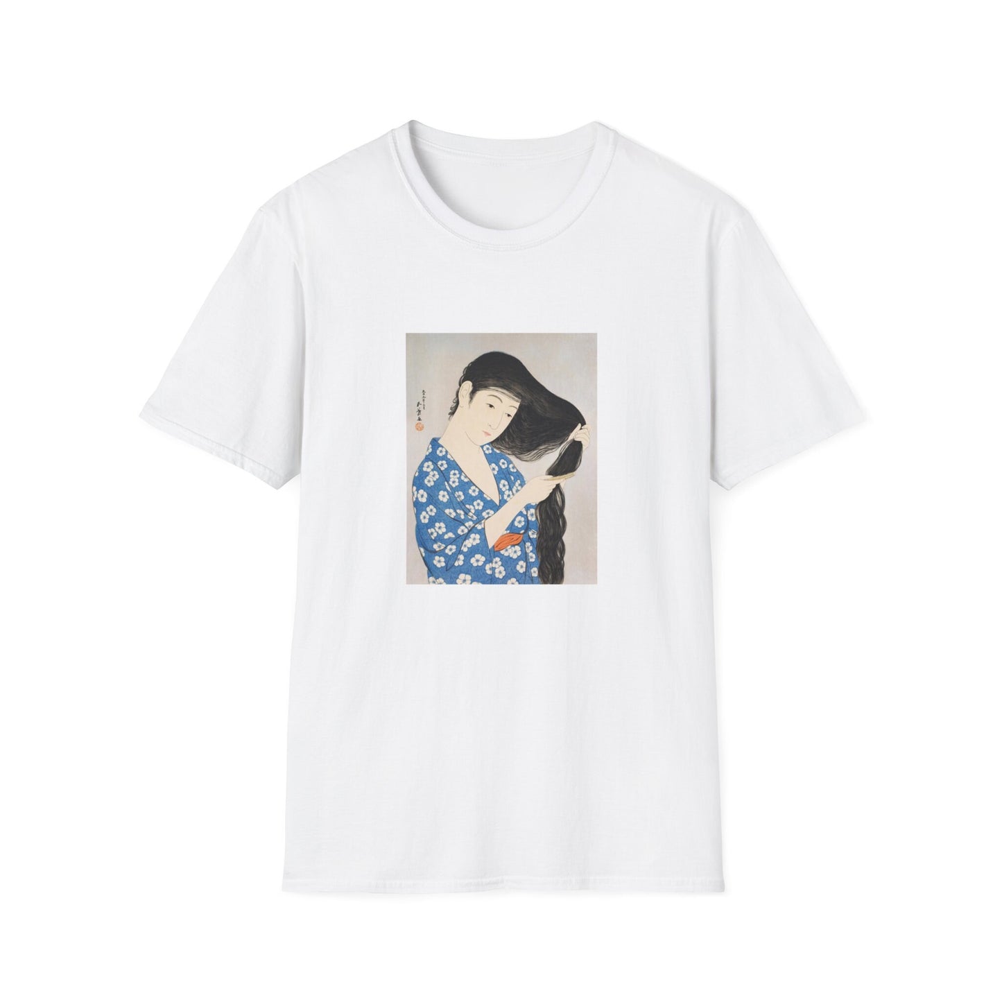 Woman Combing Her Hair by Goyo Hashiguchi T shirt from famous Japanese woodblock print