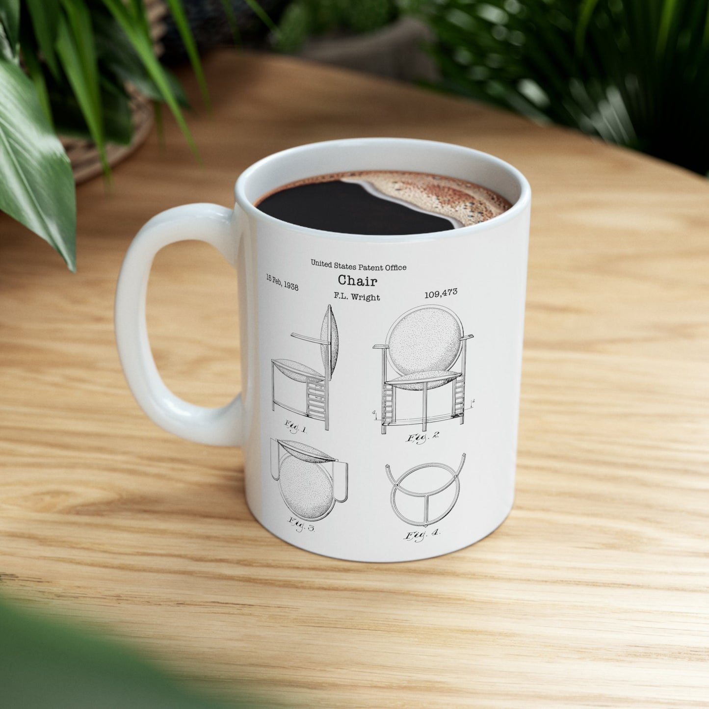Chair design architect Frank Lloyd Wright from the US Patent Office. Perfect  11oz mug gift for any architect, interior designer, furniture