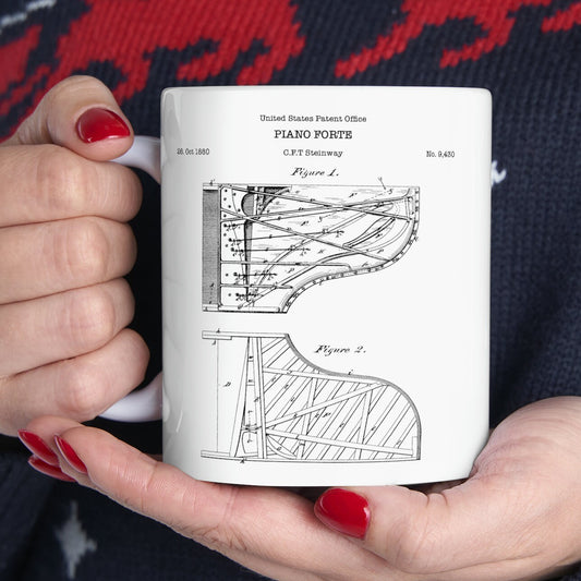 Steinway Grand Piano Patent Mug from US Patent Office. 11oz mug perfect as gift for any pianist, classical musician or music lover