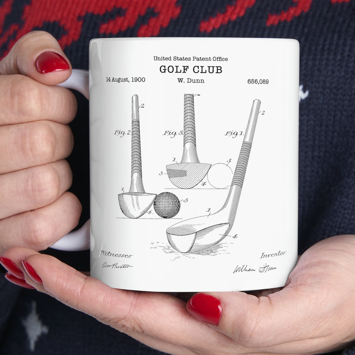 Old golf club designs patent from 1900 from the US Patent Office. An 11oz mug perfect as gift for any golfer of sport enthusiast