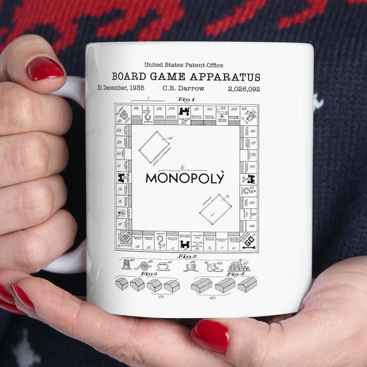 Monopoly board game patent from 1935 from the US Patent Office. An 11oz mug perfect as gift for everyone