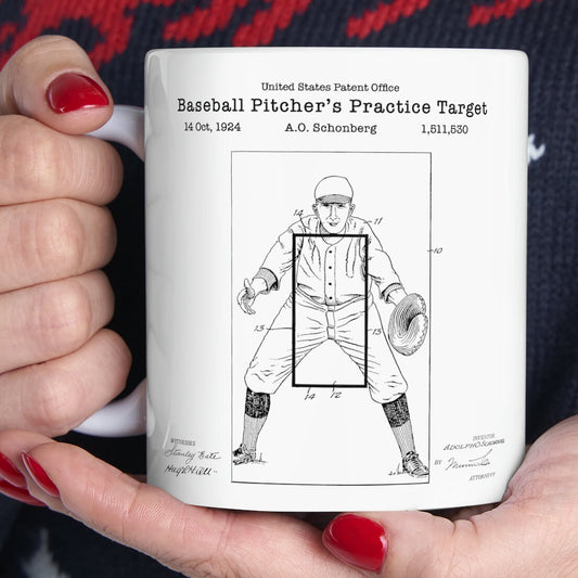 Mug with baseball pitcher's practice target from 1924 from US Patent Office. An 11oz mug perfect for baseball fans and anyone into sport.