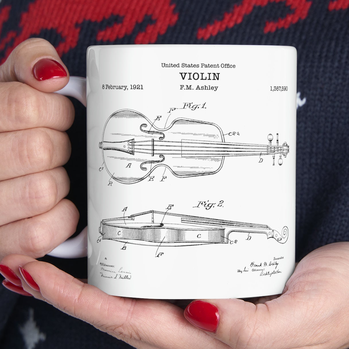 Violin patent from 1921 from the US Patent Office. An 11oz mug perfect as gift for a music lover