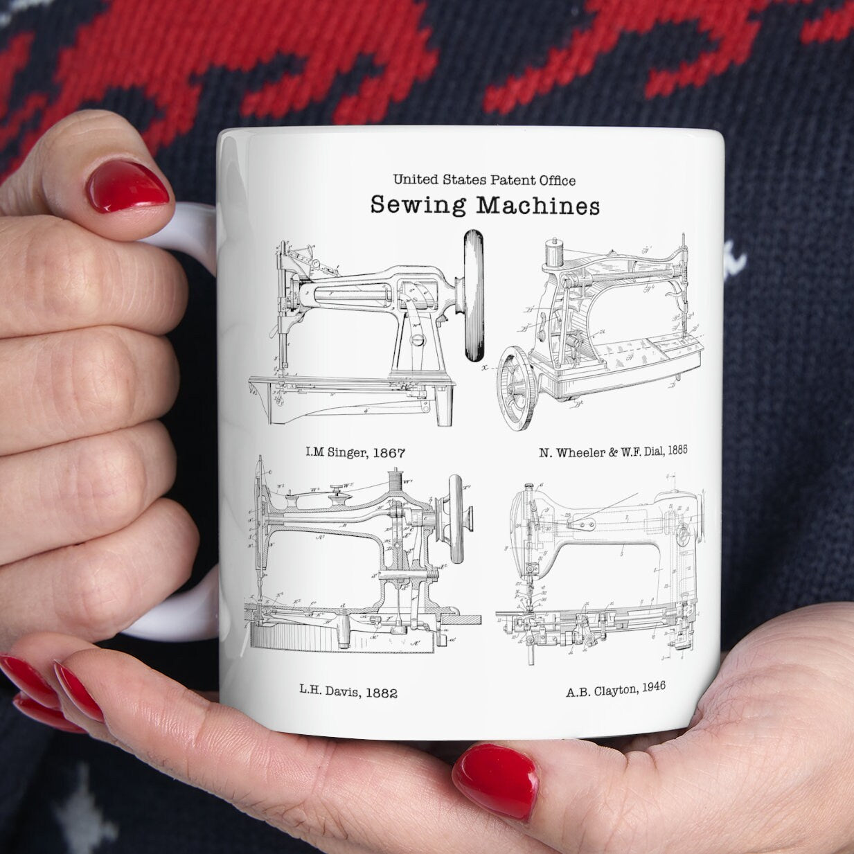 Variety of antique sewing machine patents from the US Patent Office. Perfect for gifting to anyone who likes crafting or sewing.