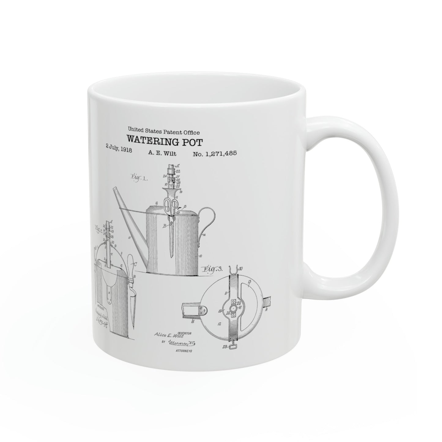 a coffee mug with a drawing of a water dispenser