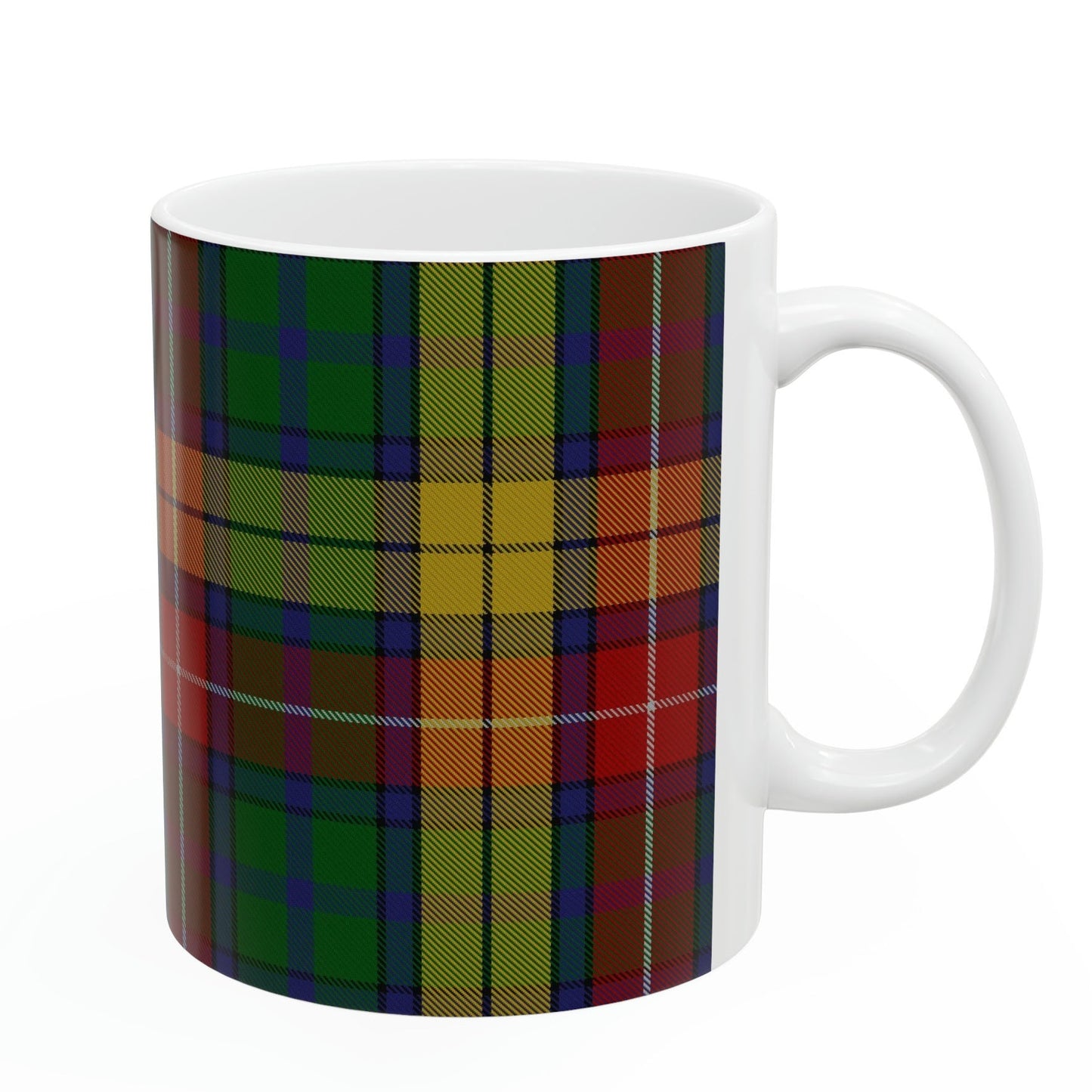Buchanan mug. The elegant and colourful tartan on this mug is taken from the Scottish Register of Tartans based in Scotland.