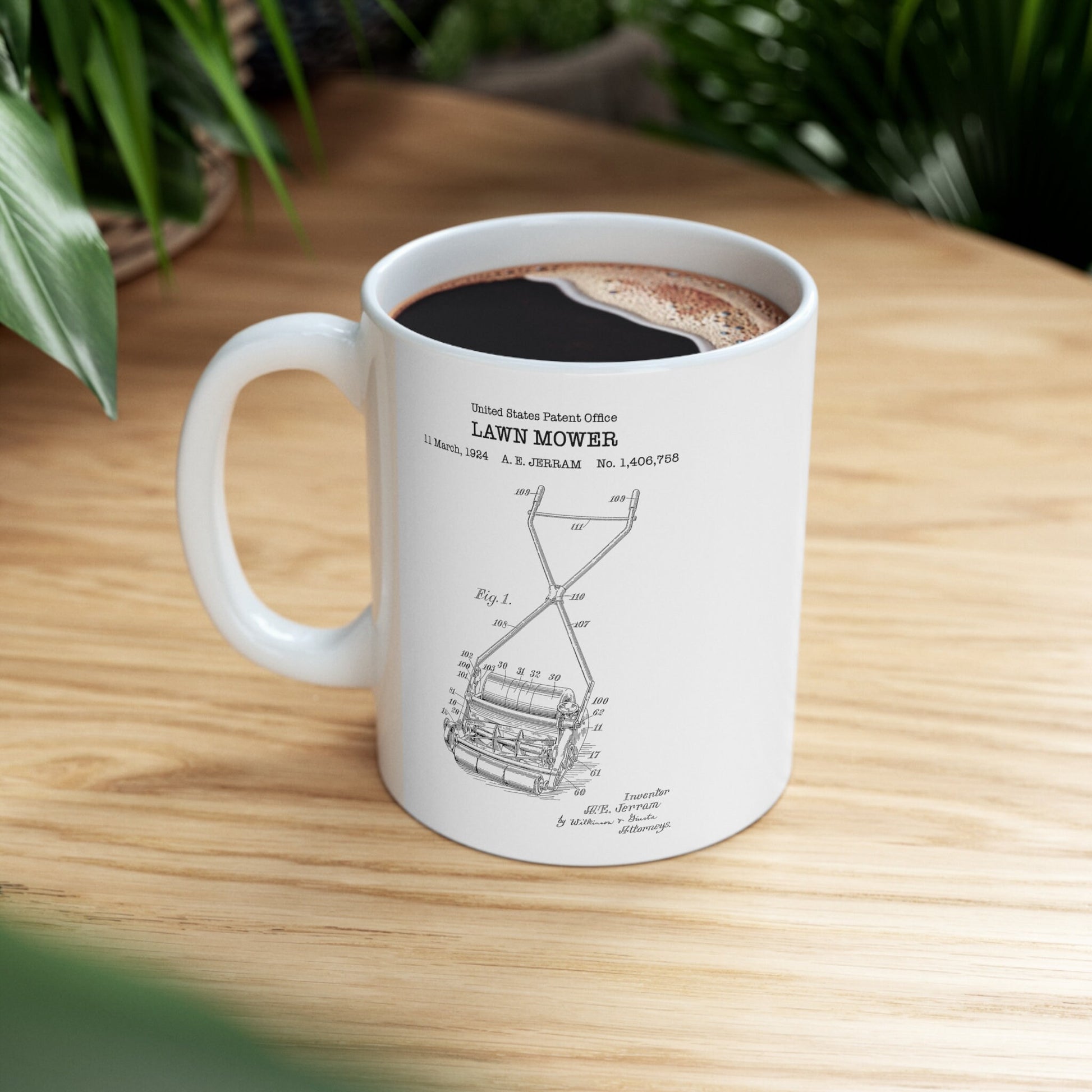 a coffee cup with a drawing of a camper on it