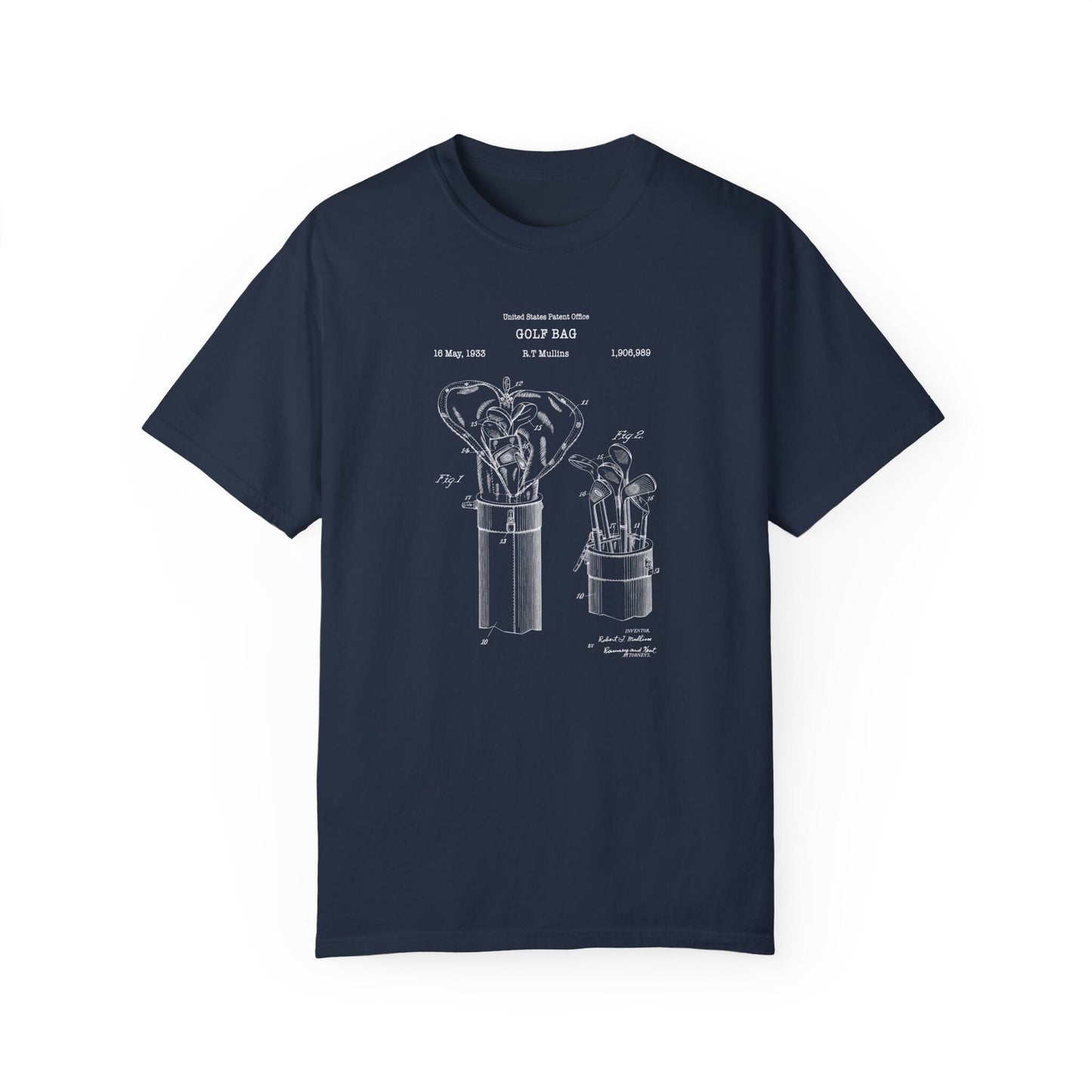 Antique golf bag design from 1933 from the US Patent Office. A quality T shirt as gift for any golfer or sport history buff