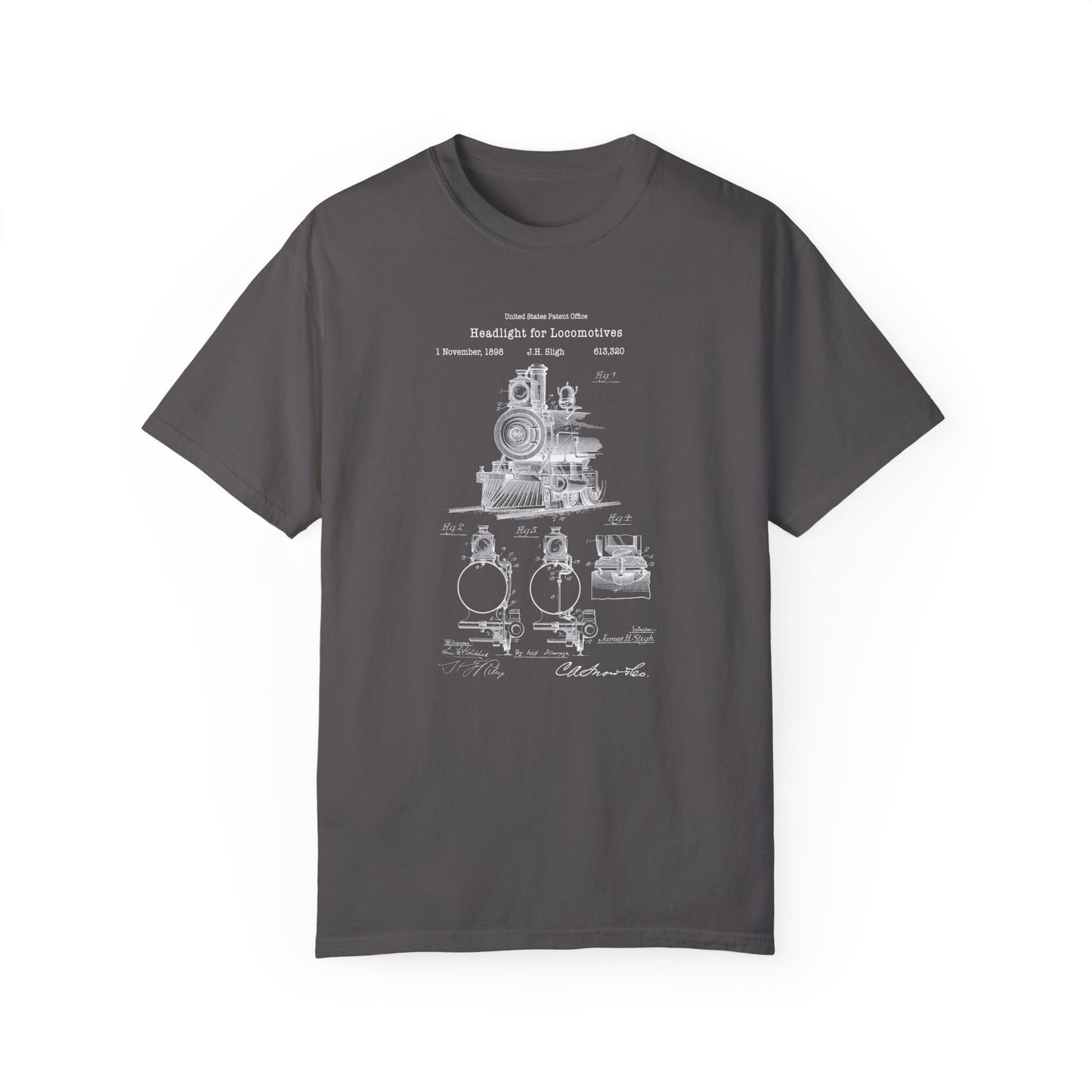 Old antique locomotive lighting design from US Patent Office. A quality T shirt perfect for railway , train, railroad fans, transport