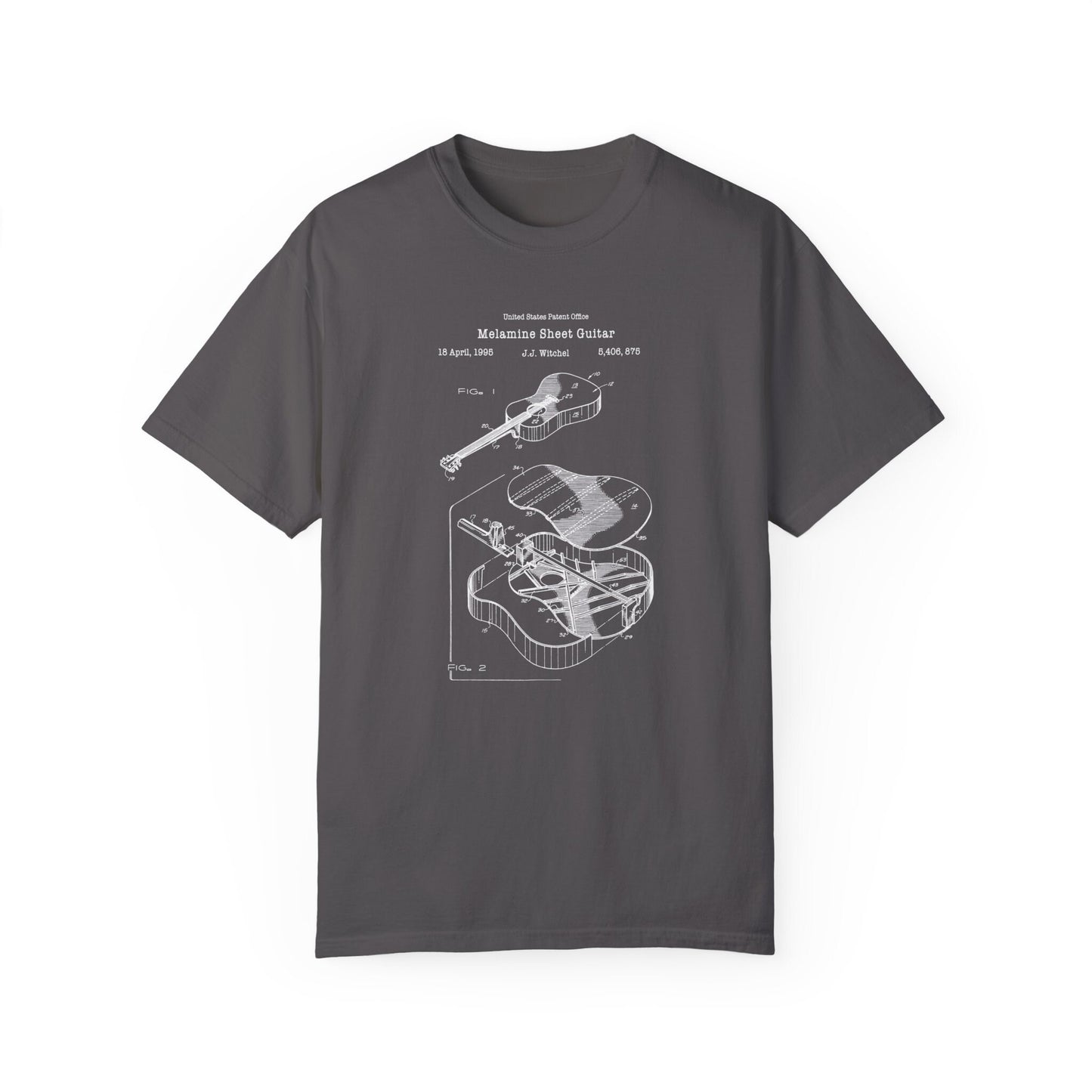 Melamine sheet guitar design from US Patent Office. A quality T shirt perfect for guitarists, music lovers, musicians, guitar fans