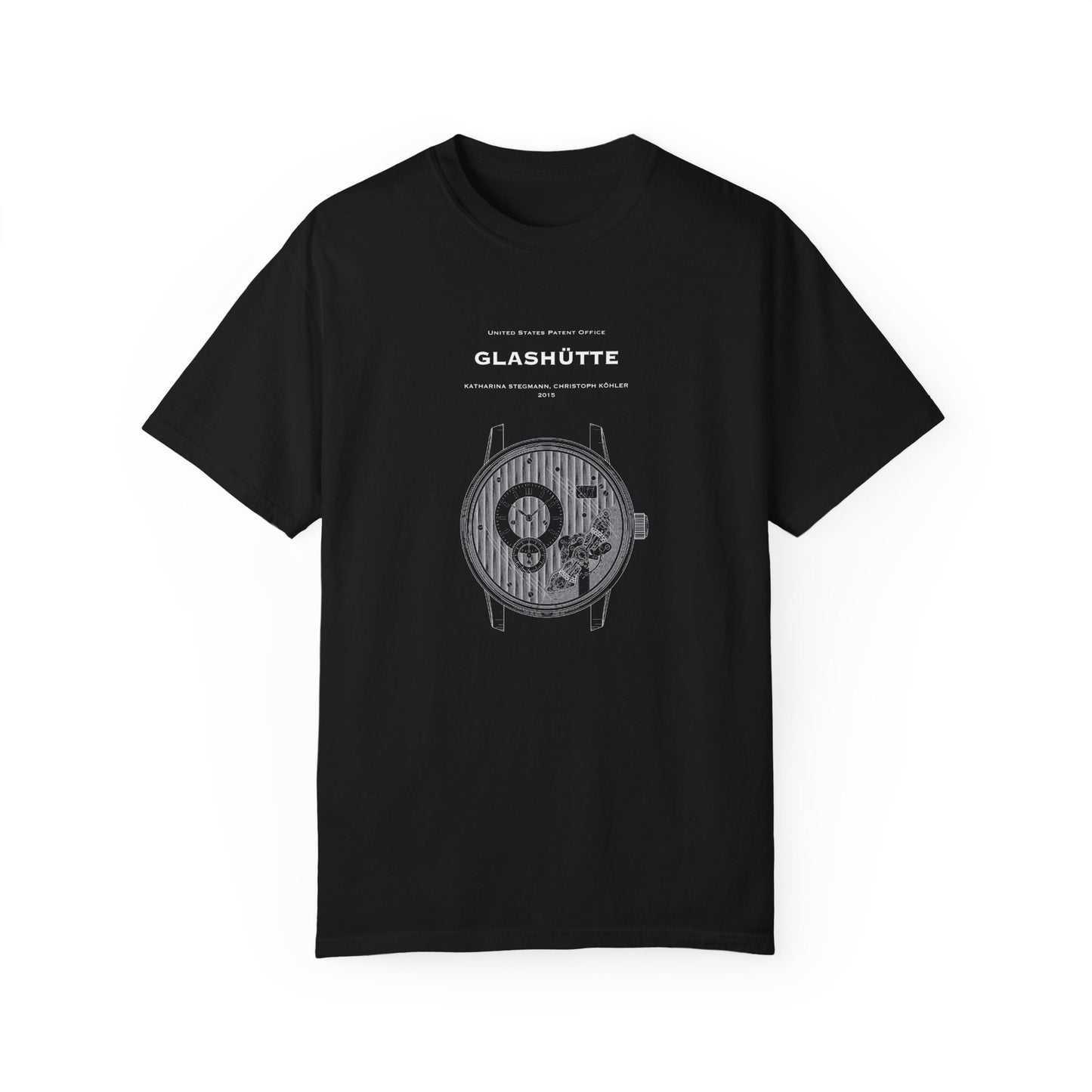 T shirt with US patent office design for Glashutte watch from 2015. Quality T shirt as gift for watch collectors, watches, luxury timepiece