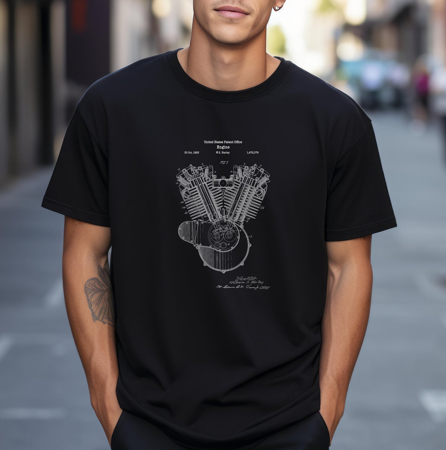 Harley Davidson motorcycle engine  patent design from US Patent Office. T Shirt gift for motorcyclists, bikers, harley Davidson bikers,