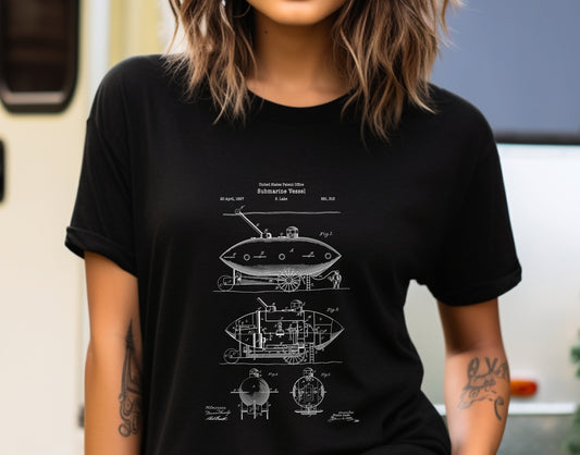 Old 1897 steampunk submarine patent T shirt from the US Patent Office . Perfect gift for any submariner, nautical sailor navy naval seafarer