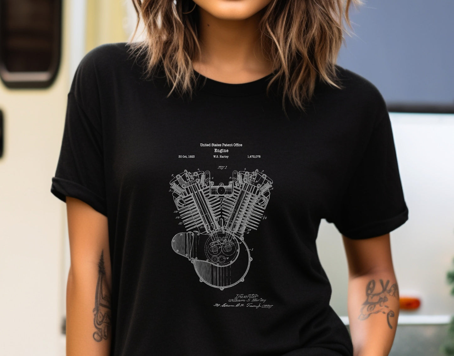 Harley Davidson motorcycle engine  patent design from US Patent Office. T Shirt gift for motorcyclists, bikers, harley Davidson bikers,