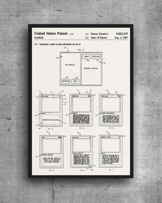 The original Magic The Gathering trading card game from Wizards of the Coast off-white print from US Patent Office. Dungeons and Dragons