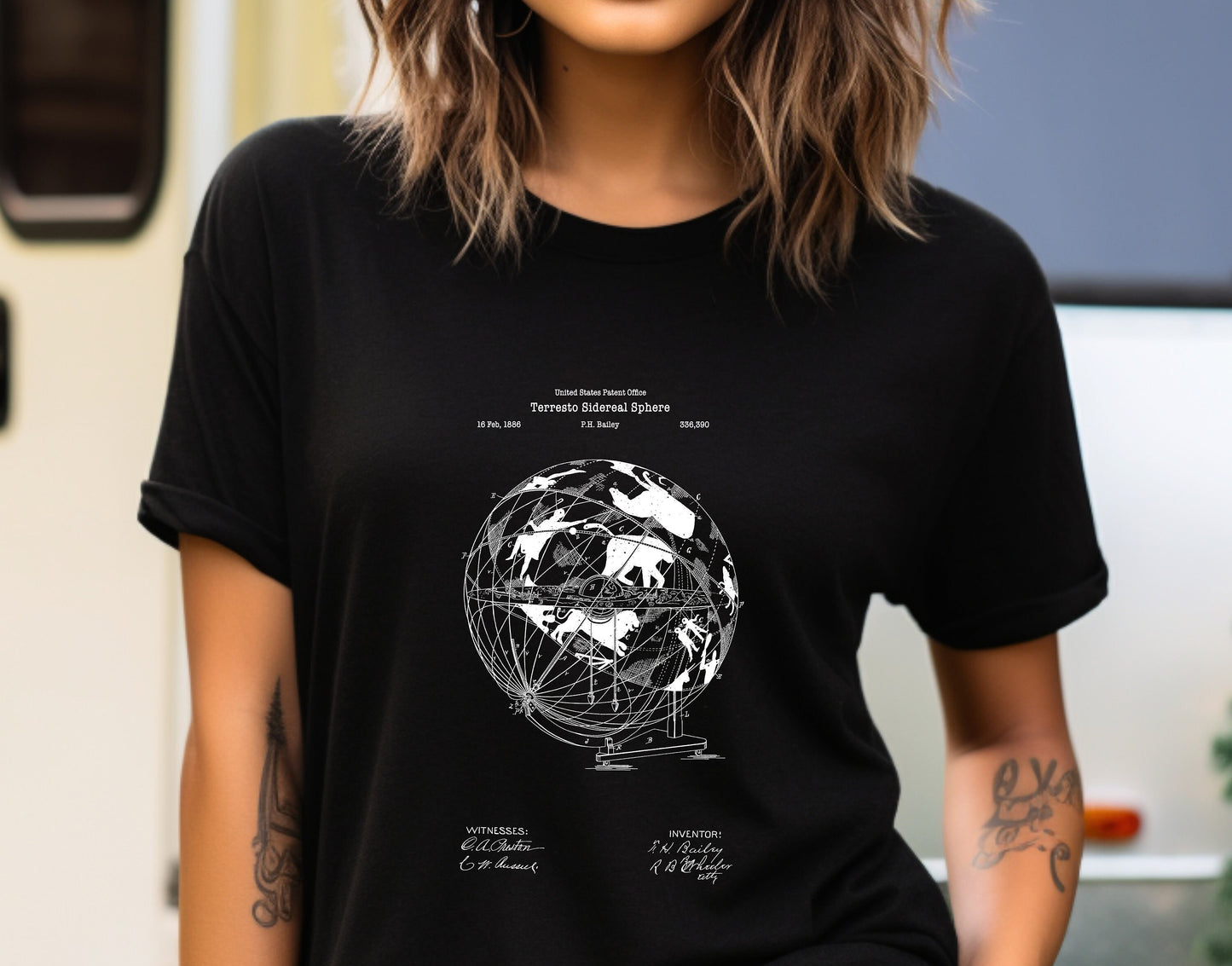 Terresto sidereal sphere design to study astronomy T shirt from the US Patent Office . Perfect gift for all with interest in space, stars