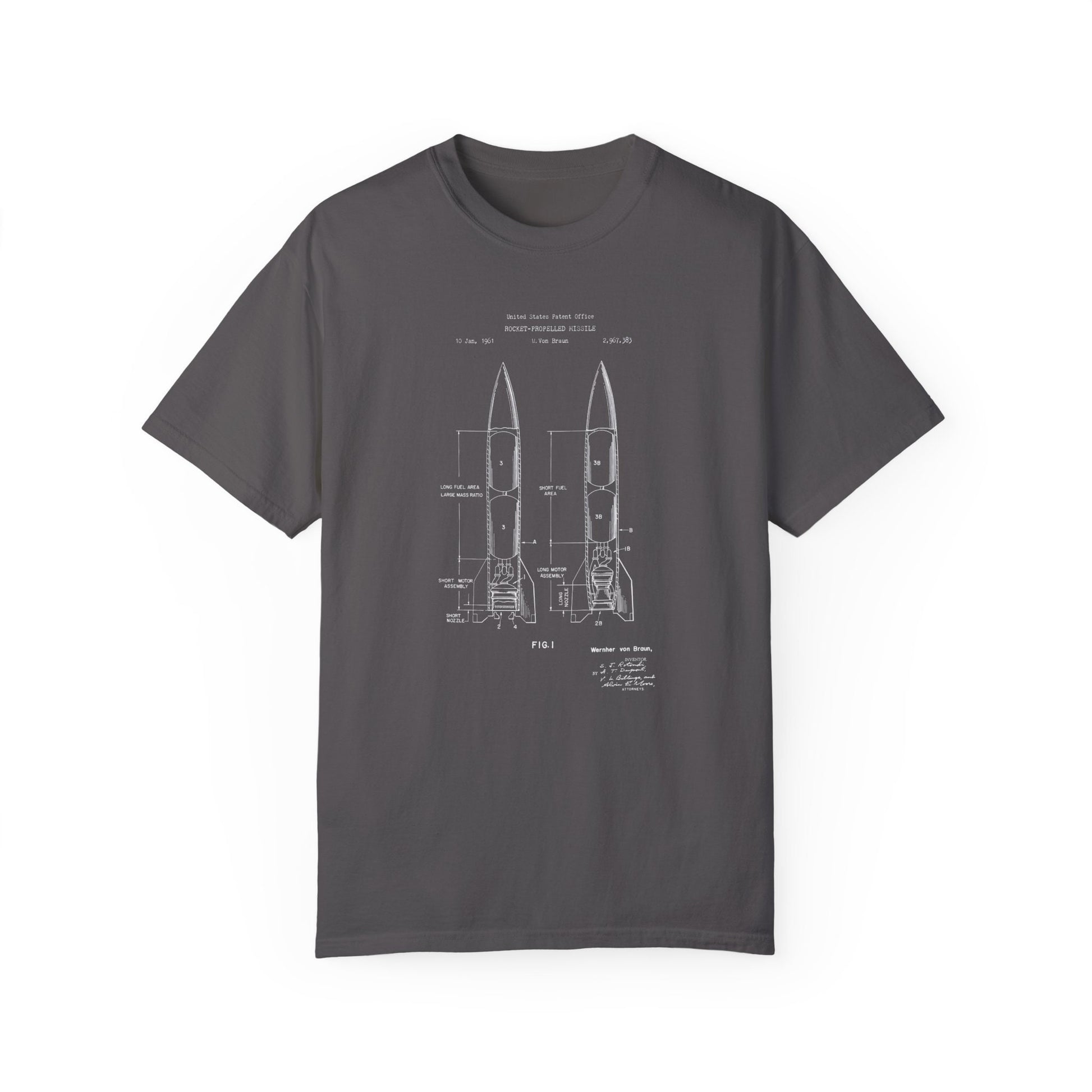 a gray t - shirt with a diagram of a rocket