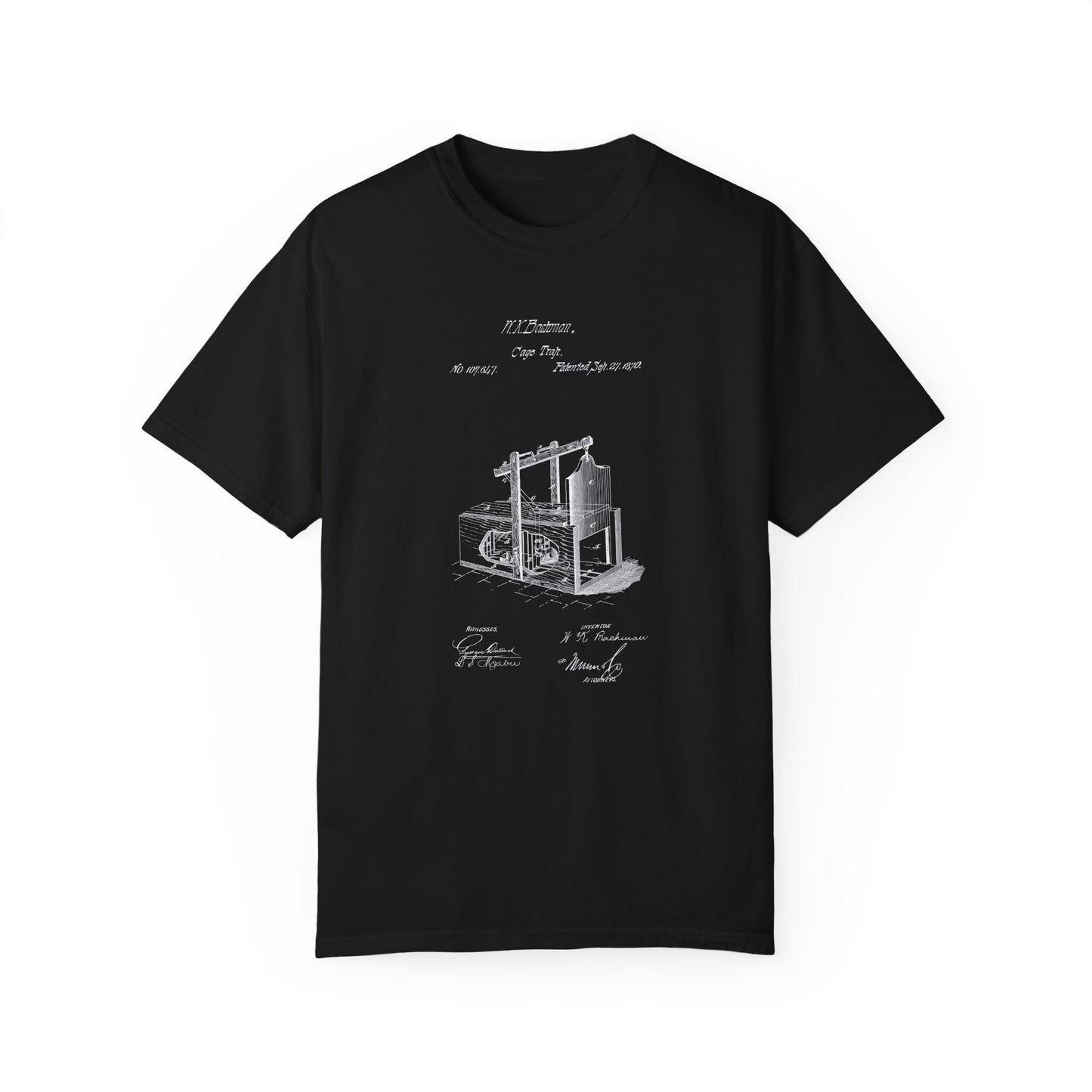 Old mouse trap design from 1870 t shirt from the US Patent Office . Perfect gift for steampunk fans, history buffs, pest control,