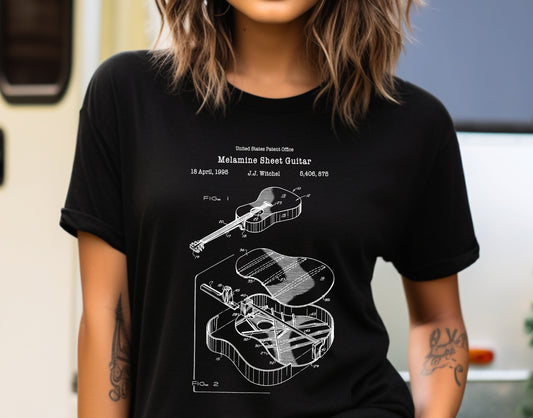 Melamine sheet guitar design from US Patent Office. A quality T shirt perfect for guitarists, music lovers, musicians, guitar fans