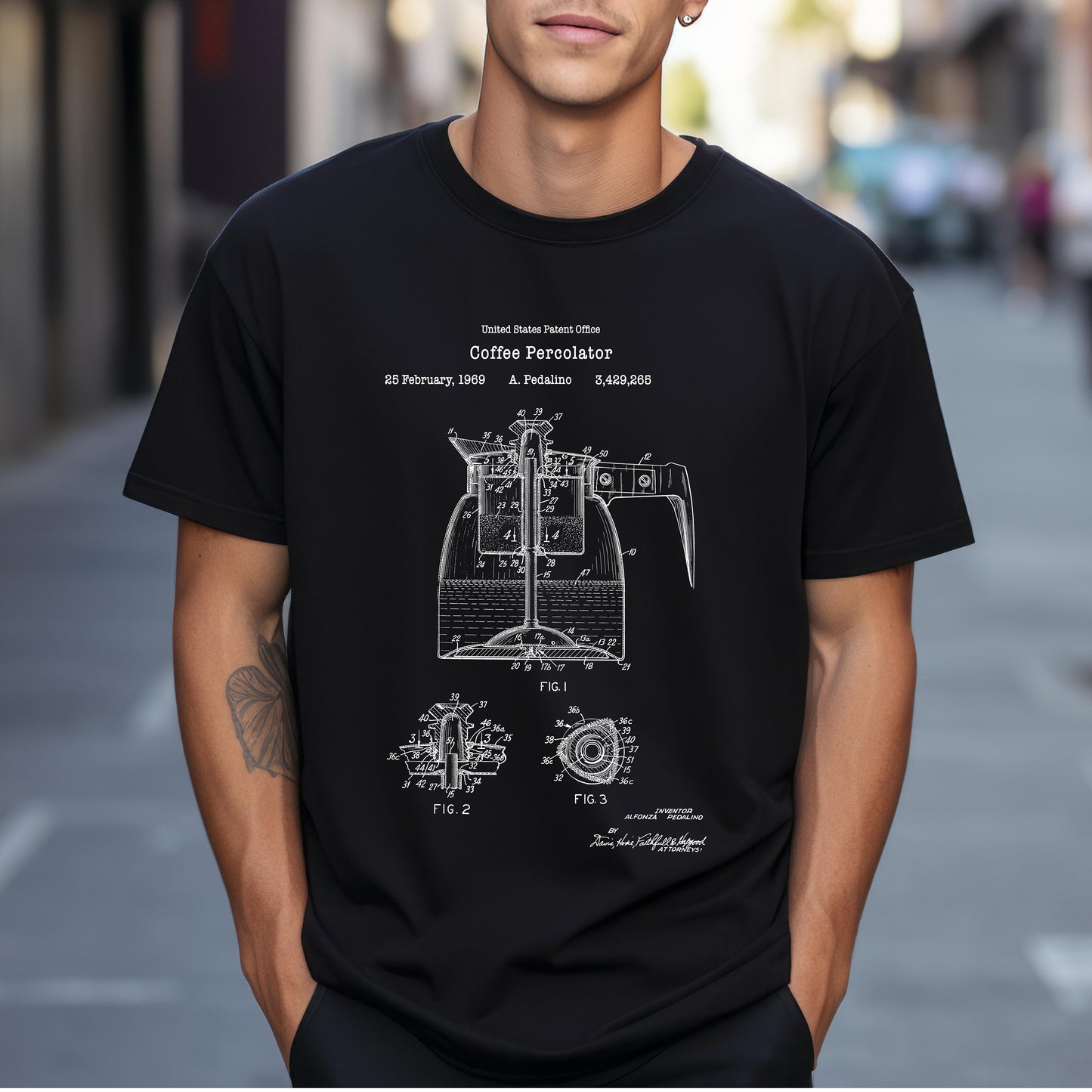 Vintage coffee percolator design from US Patent Office. A quality T shirt perfect for coffee and caffeine lovers