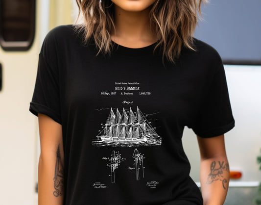 Old ships rigging maritime nautical design from US Patent Office. A quality T shirt perfect for sailors, sailing lovers, navy, naval, marine