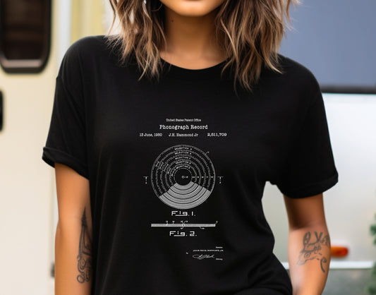 Old phonograph record design from US Patent Office. A quality T shirt perfect for music lover, hifi audiophiles, vinyl record collectors