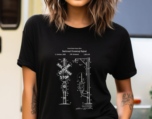 Vintage railway crossing signs design from US Patent Office. A quality T shirt perfect for railway, train, rail buffs, trainspotters,