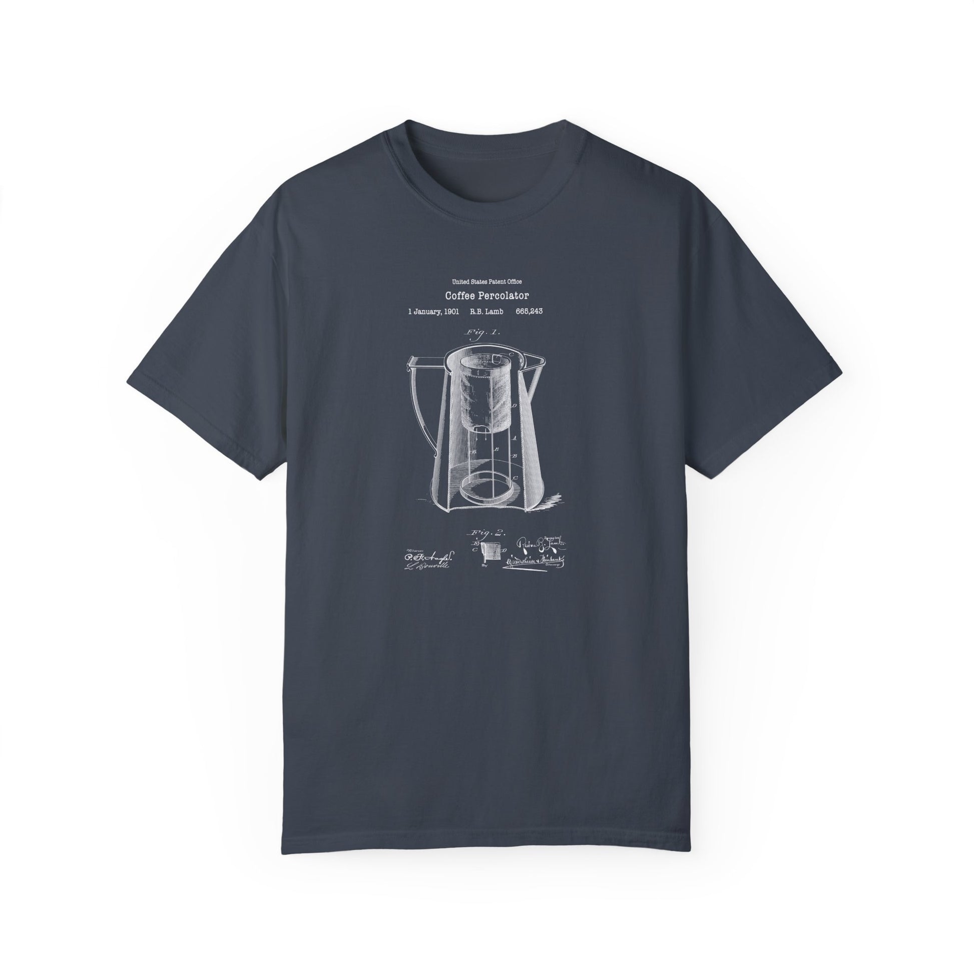 a t - shirt with a drawing of a coffee pot