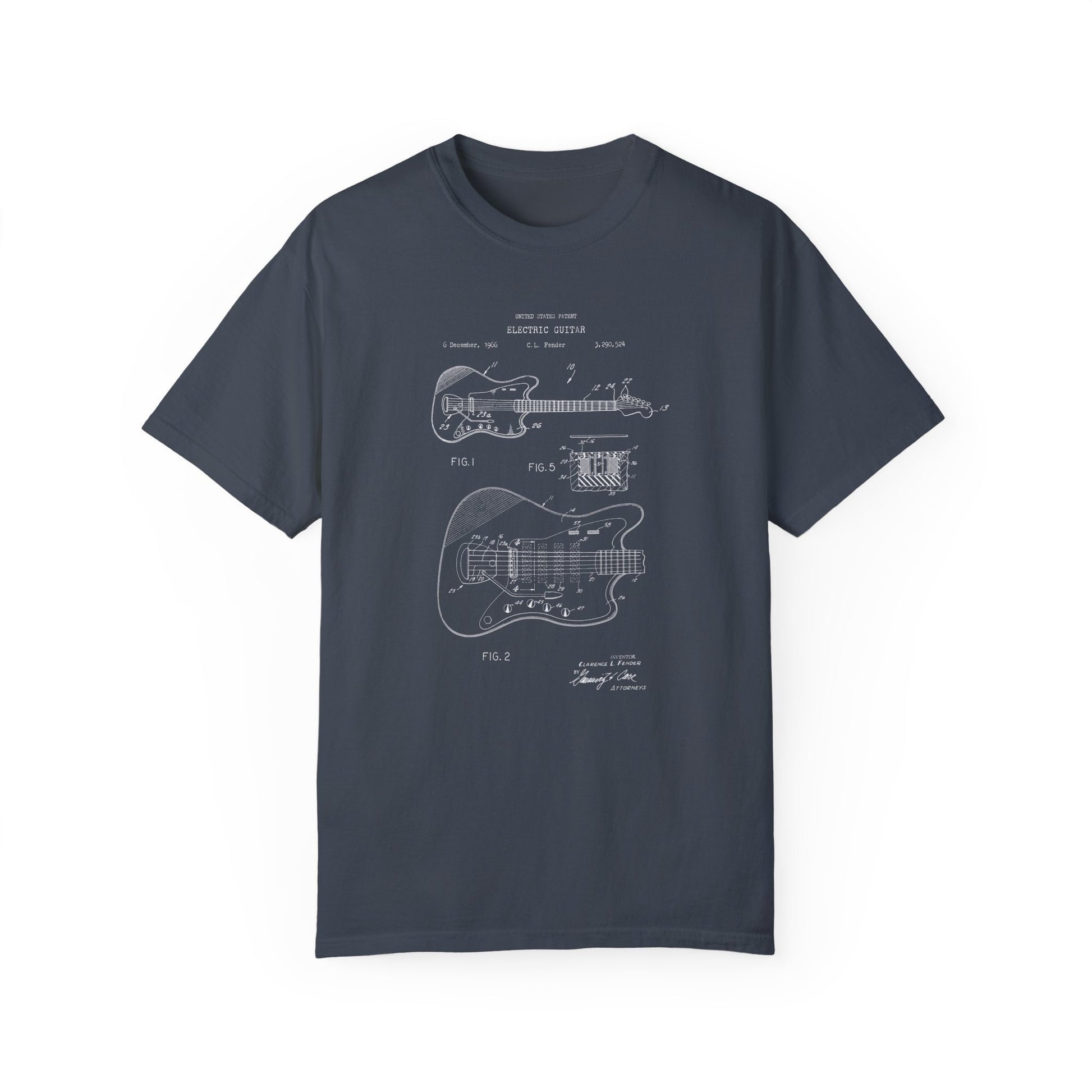 a t - shirt with a blueprint of an electric guitar