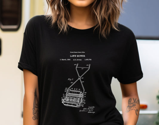 Lawn mower patent from 1924 from the US Patent Office. A quality T shirt as gift for any gardener or garden enthusiast.