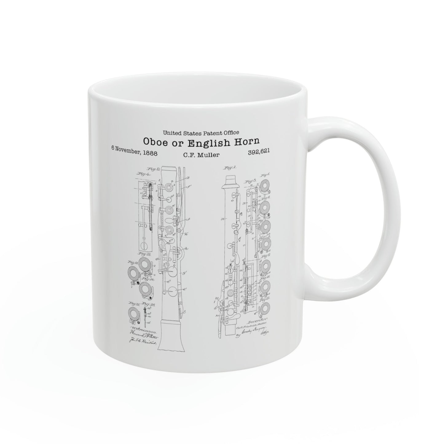 Oboe or English horn musical instrument patent design from the US Patent Office. Perfect gift for any oboist musician music lover player