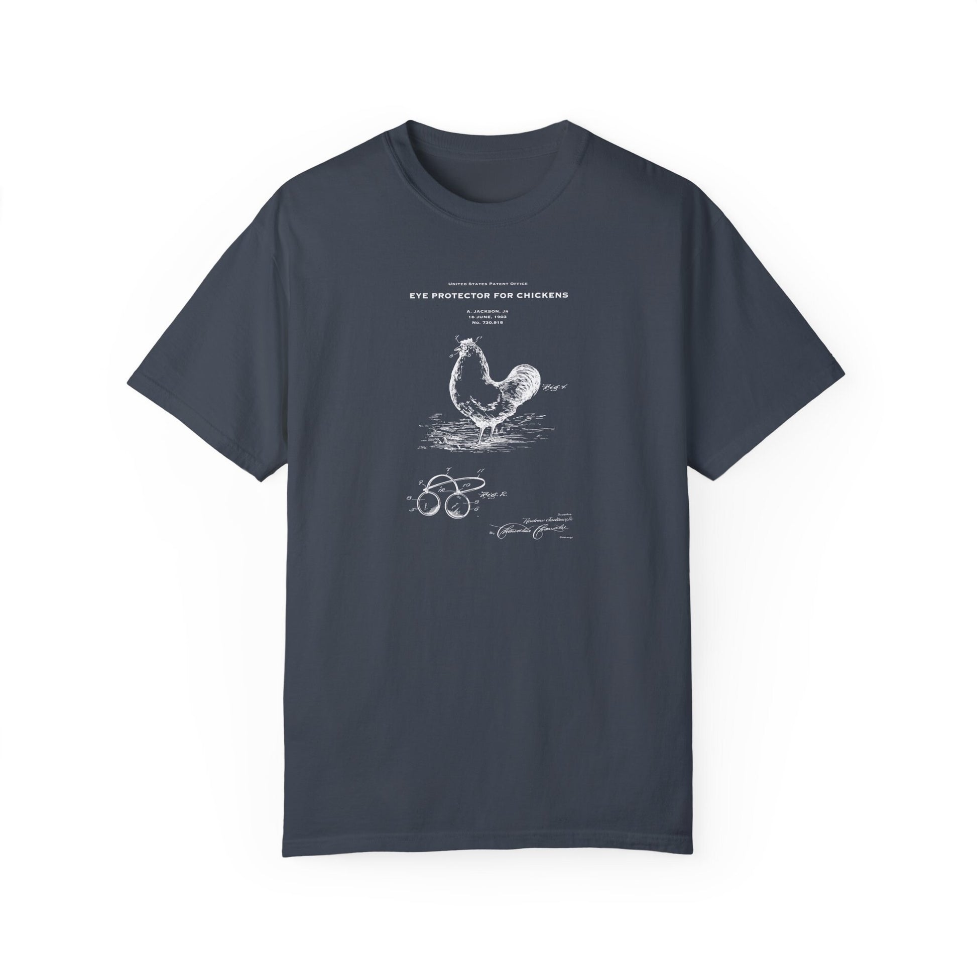 a gray t - shirt with a chicken on it